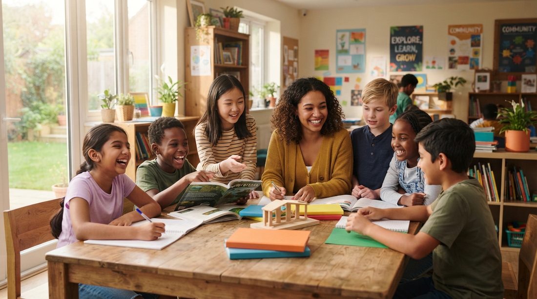 Students learning together with a tutor